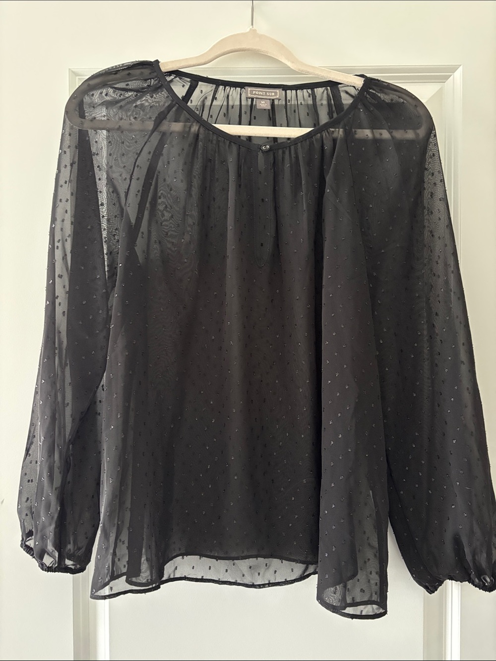 Point Sur Black Sheer Dot Long-Sleeve Blouse